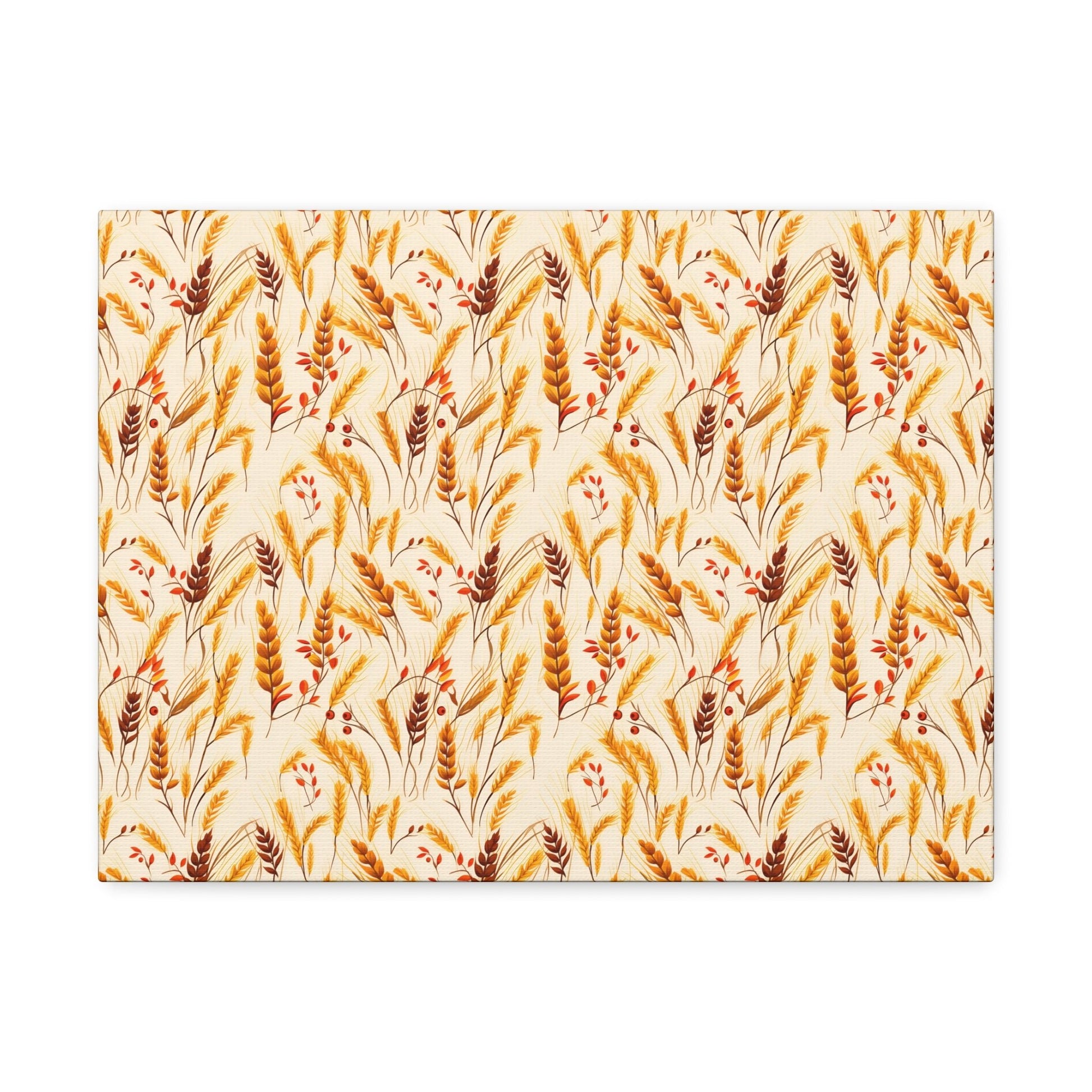 Golden Harvest: An Autumn Collage of Wheat and Berries - Satin Canvas, Stretched - Pattern Symphony