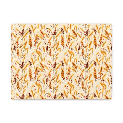 Golden Harvest: An Autumn Collage of Wheat and Berries - Satin Canvas, Stretched - Pattern Symphony