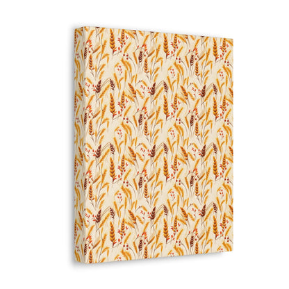 Golden Harvest: An Autumn Collage of Wheat and Berries - Satin Canvas, Stretched - Pattern Symphony