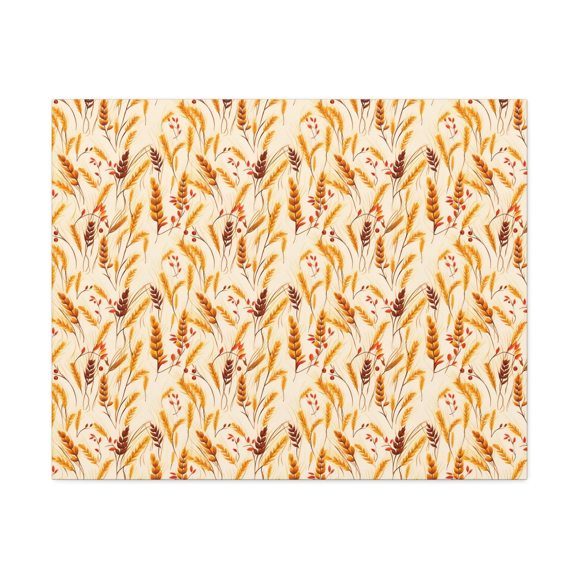 Golden Harvest: An Autumn Collage of Wheat and Berries - Satin Canvas, Stretched - Pattern Symphony