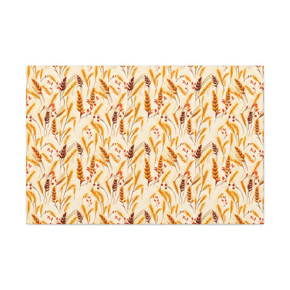 Golden Harvest: An Autumn Collage of Wheat and Berries - Satin Canvas, Stretched - Pattern Symphony