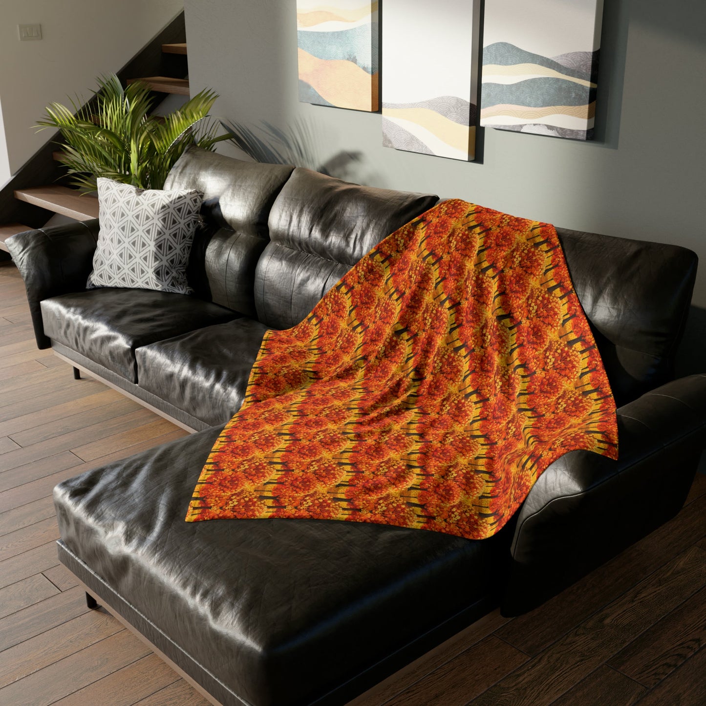 Impasto-Style Woodlands: High-Contrast Autumn Foliage - The Ideal Throw for Sofas - Pattern Symphony