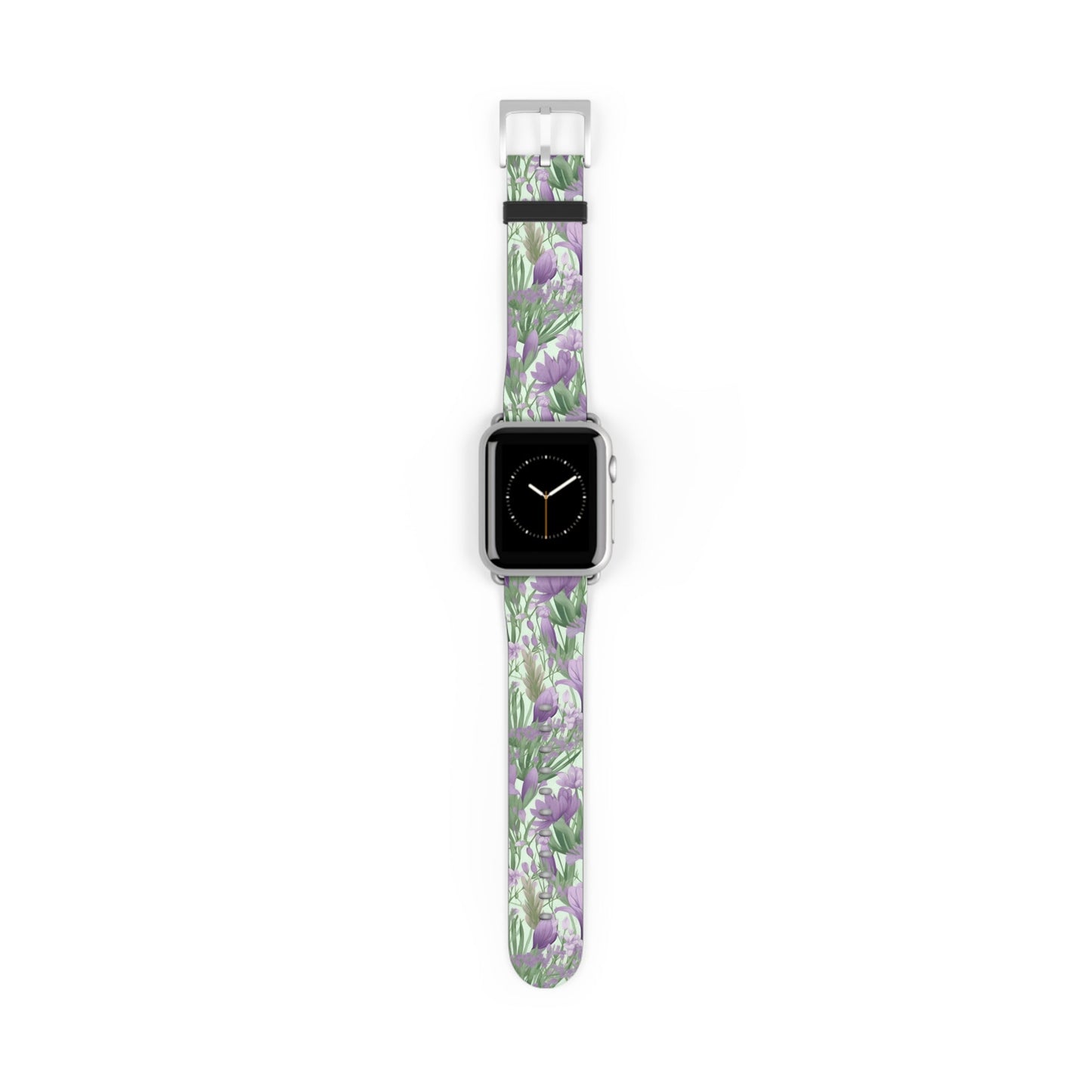 Lush Spring Garden - A Tapestry of Purple Crocuses, Lavender Iris, and Hyacinth - Apple Watch Strap - Pattern Symphony