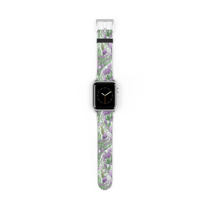 Lush Spring Garden - A Tapestry of Purple Crocuses, Lavender Iris, and Hyacinth - Apple Watch Strap - Pattern Symphony