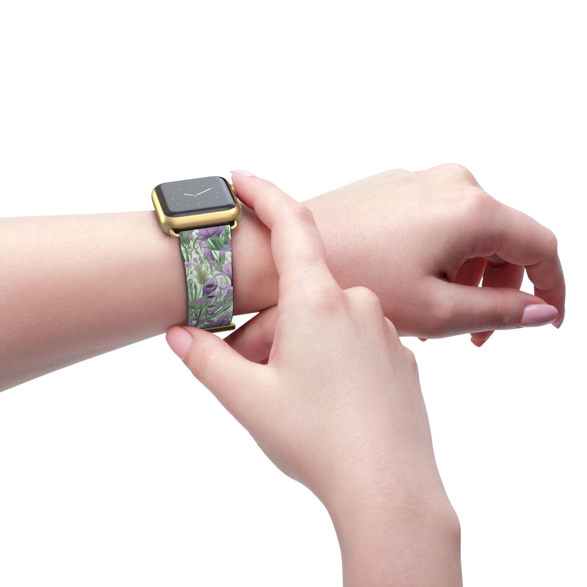 Lush Spring Garden - A Tapestry of Purple Crocuses, Lavender Iris, and Hyacinth - Apple Watch Strap - Pattern Symphony