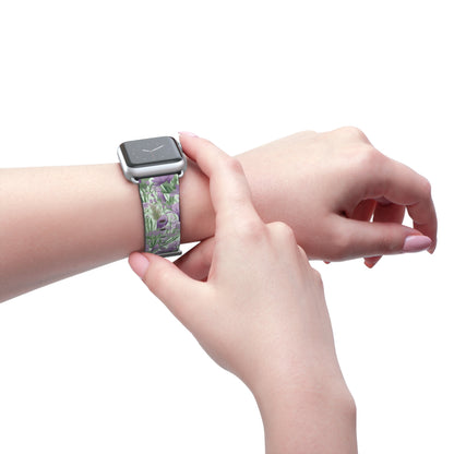 Lush Spring Garden - A Tapestry of Purple Crocuses, Lavender Iris, and Hyacinth - Apple Watch Strap - Pattern Symphony