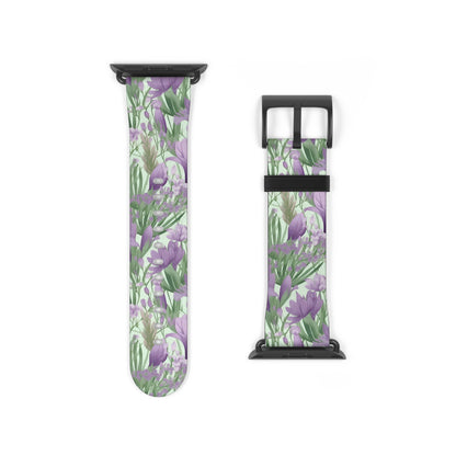 Lush Spring Garden - A Tapestry of Purple Crocuses, Lavender Iris, and Hyacinth - Apple Watch Strap - Pattern Symphony