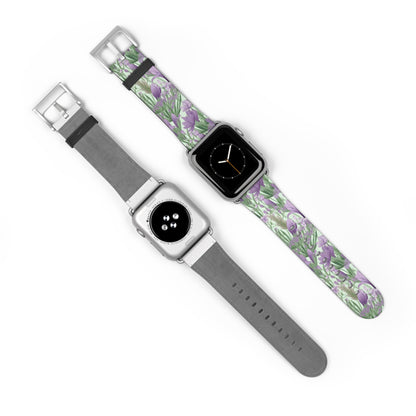 Lush Spring Garden - A Tapestry of Purple Crocuses, Lavender Iris, and Hyacinth - Apple Watch Strap - Pattern Symphony