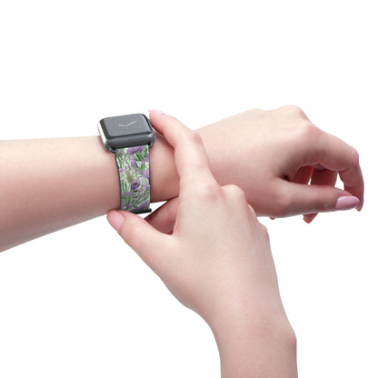 Lush Spring Garden - A Tapestry of Purple Crocuses, Lavender Iris, and Hyacinth - Apple Watch Strap - Pattern Symphony