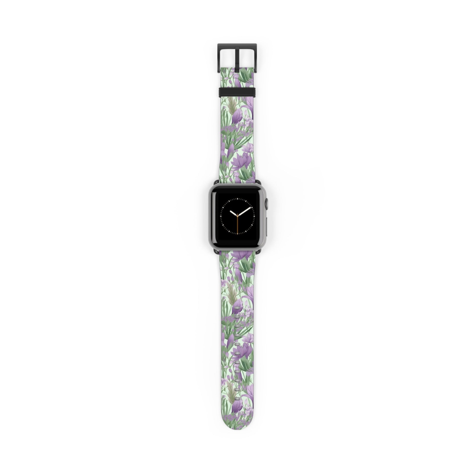 Lush Spring Garden - A Tapestry of Purple Crocuses, Lavender Iris, and Hyacinth - Apple Watch Strap - Pattern Symphony