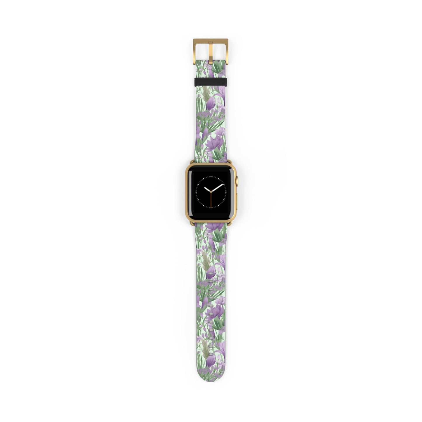 Lush Spring Garden - A Tapestry of Purple Crocuses, Lavender Iris, and Hyacinth - Apple Watch Strap - Pattern Symphony