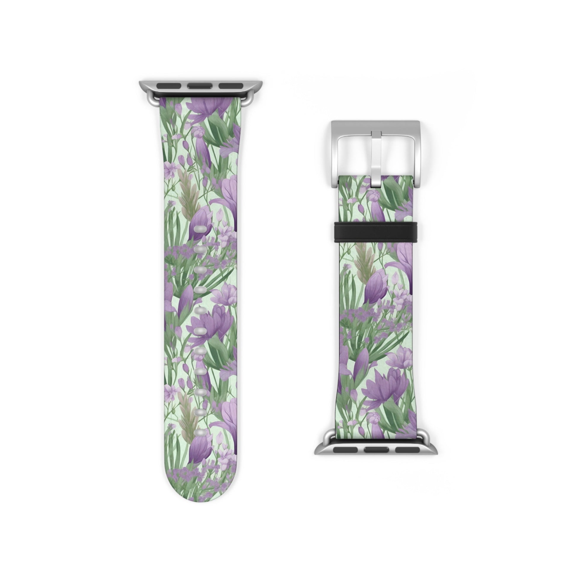 Lush Spring Garden - A Tapestry of Purple Crocuses, Lavender Iris, and Hyacinth - Apple Watch Strap - Pattern Symphony