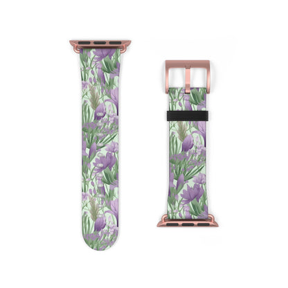 Lush Spring Garden - A Tapestry of Purple Crocuses, Lavender Iris, and Hyacinth - Apple Watch Strap - Pattern Symphony