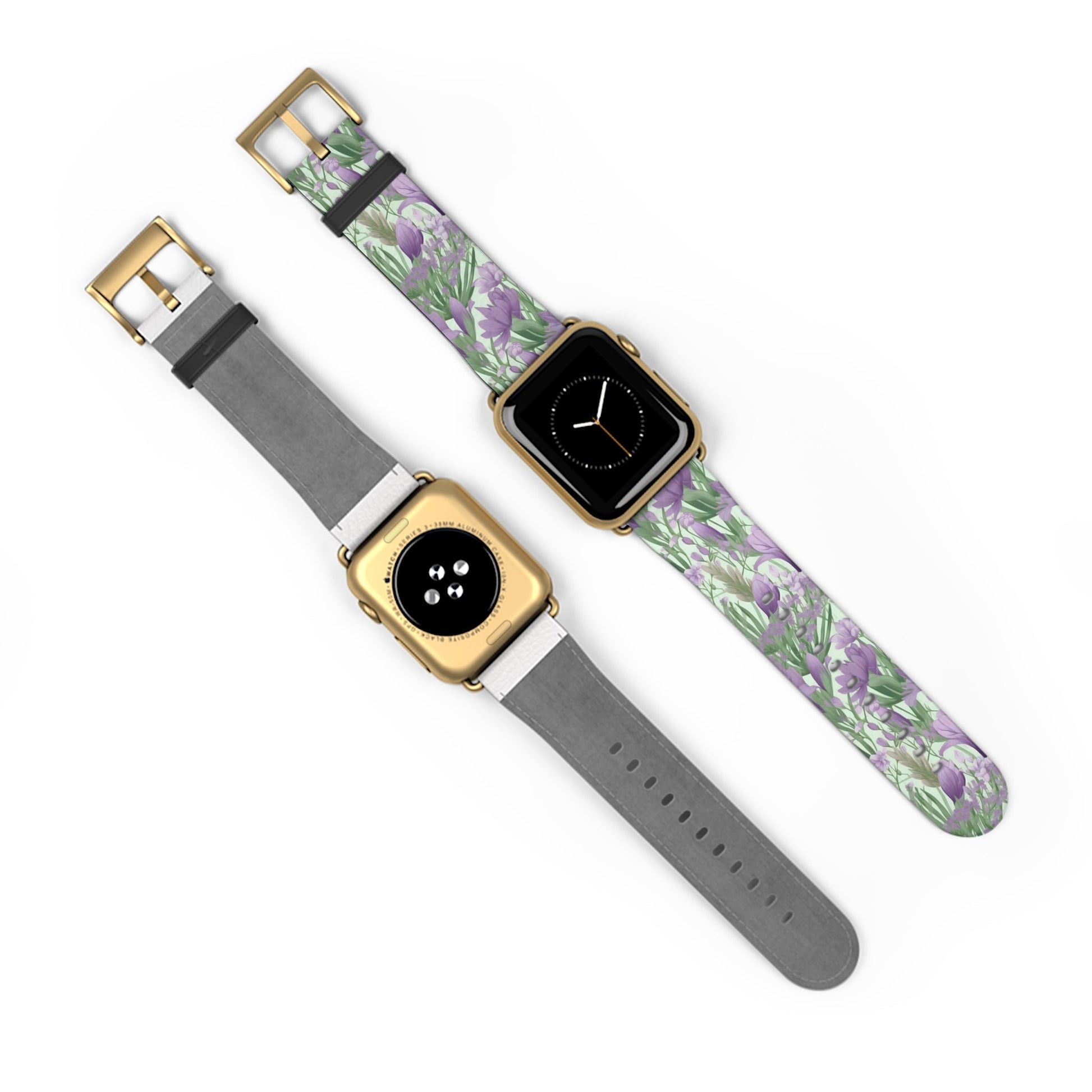 Lush Spring Garden - A Tapestry of Purple Crocuses, Lavender Iris, and Hyacinth - Apple Watch Strap - Pattern Symphony