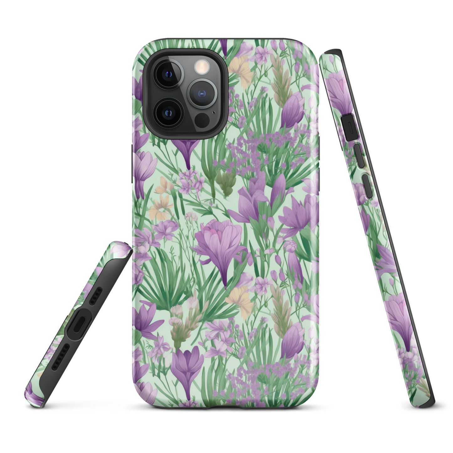 Lush Spring Garden - Purple Crocuses, Lavender Iris, and Hyacinth - iPhone Case - Pattern Symphony