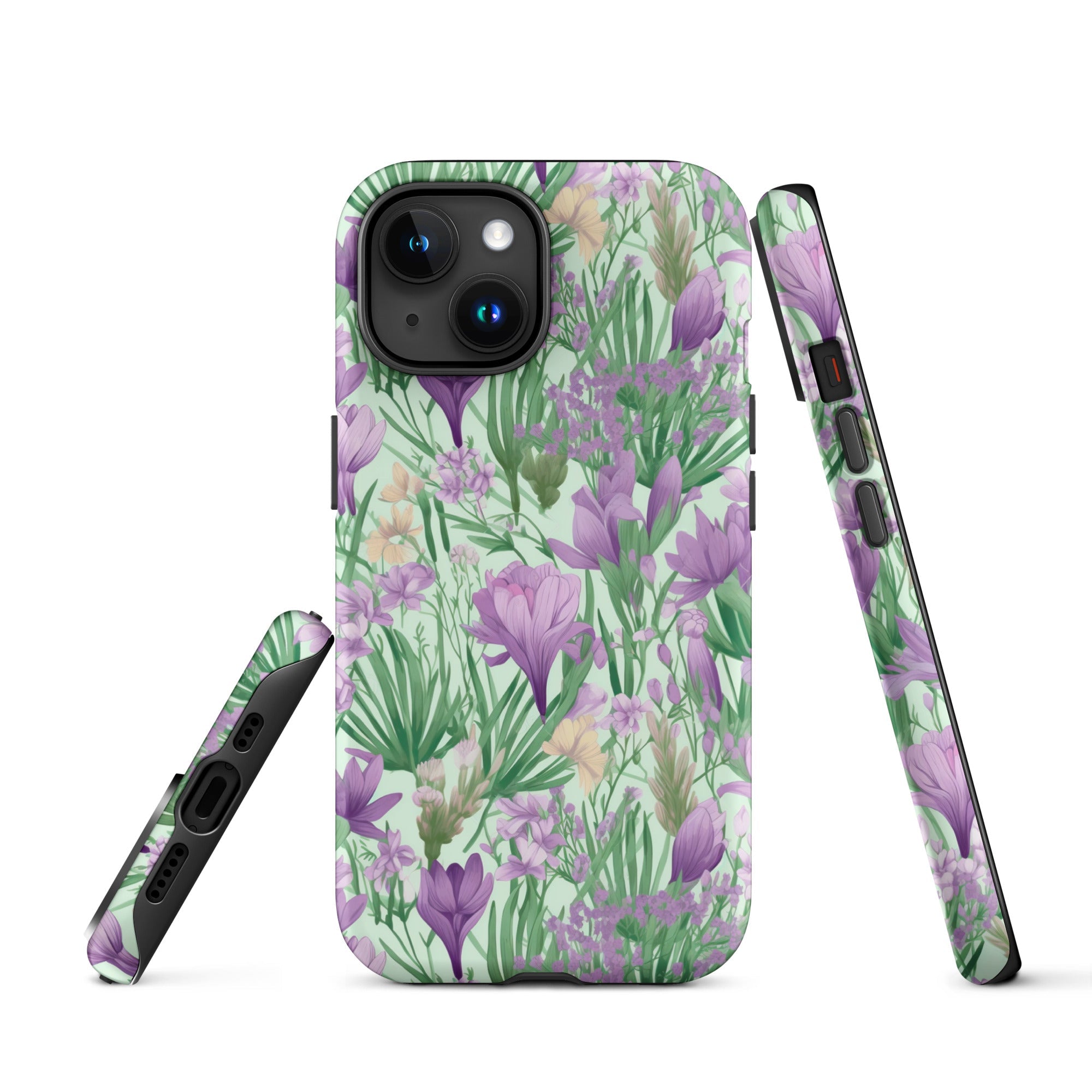 Lush Spring Garden - Purple Crocuses, Lavender Iris, and Hyacinth - iPhone Case - Pattern Symphony