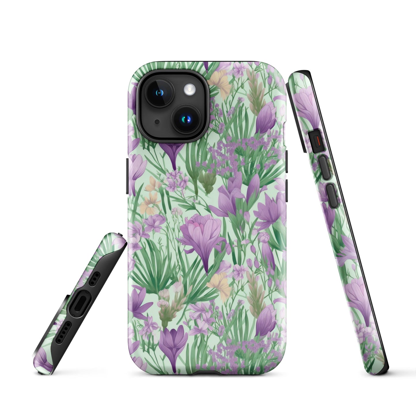 Lush Spring Garden - Purple Crocuses, Lavender Iris, and Hyacinth - iPhone Case - Pattern Symphony