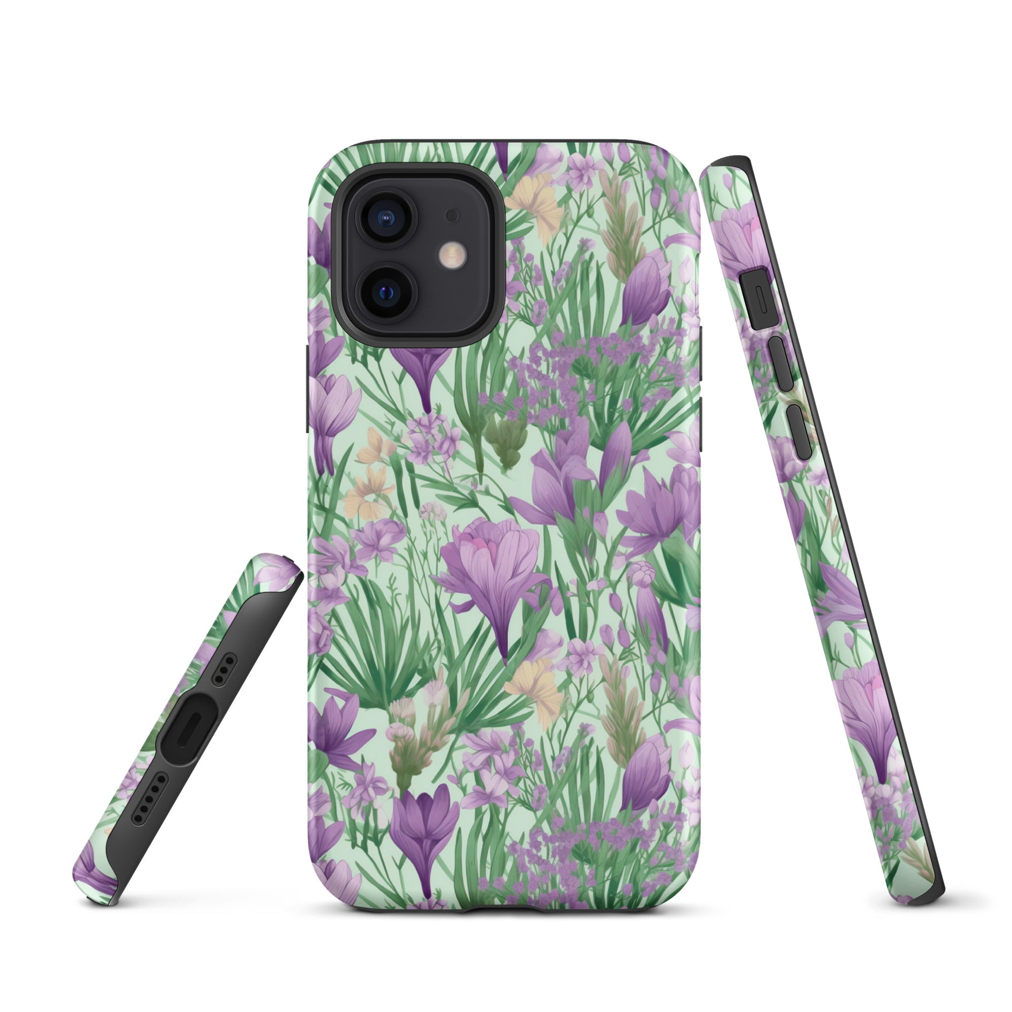 Lush Spring Garden - Purple Crocuses, Lavender Iris, and Hyacinth - iPhone Case - Pattern Symphony