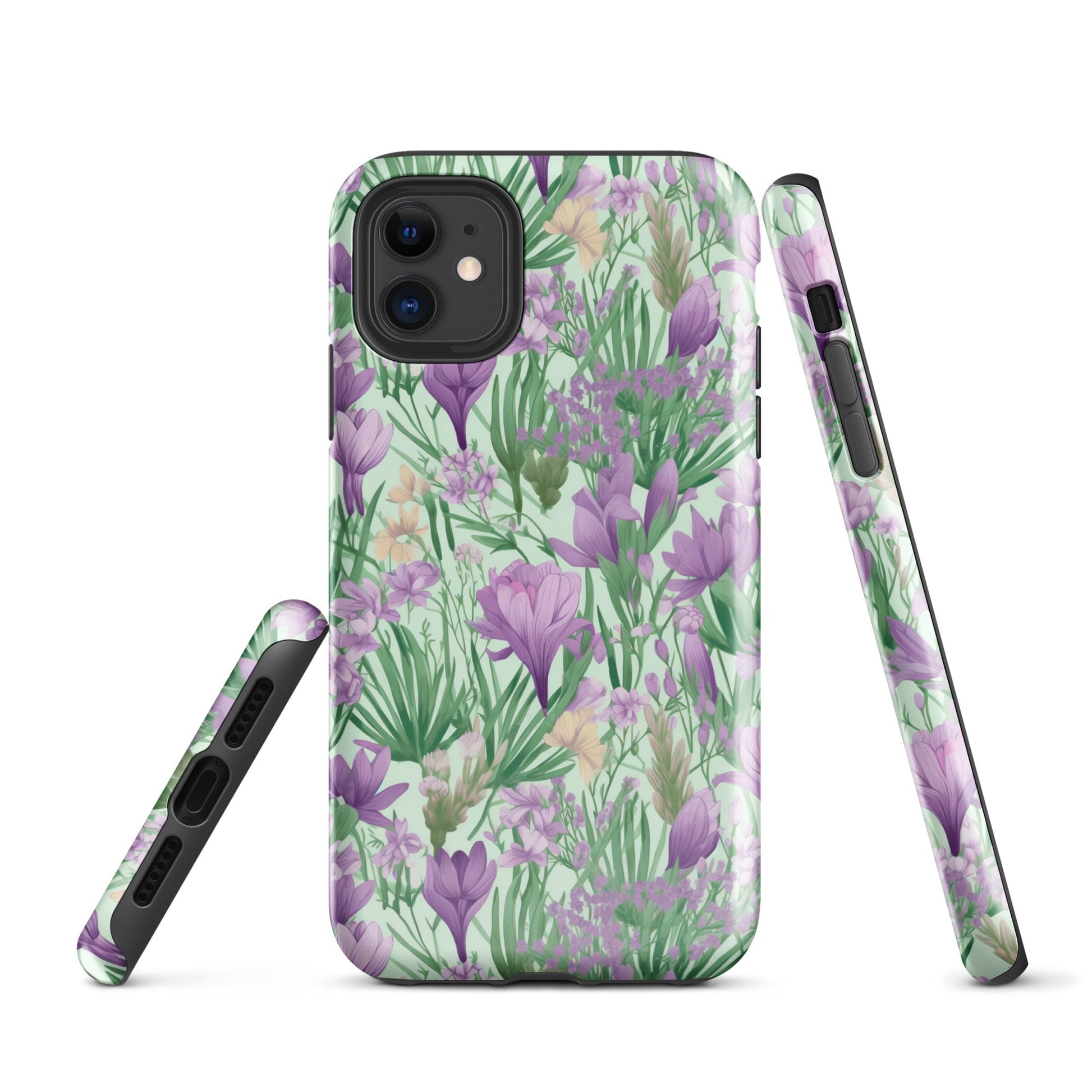 Lush Spring Garden - Purple Crocuses, Lavender Iris, and Hyacinth - iPhone Case - Pattern Symphony