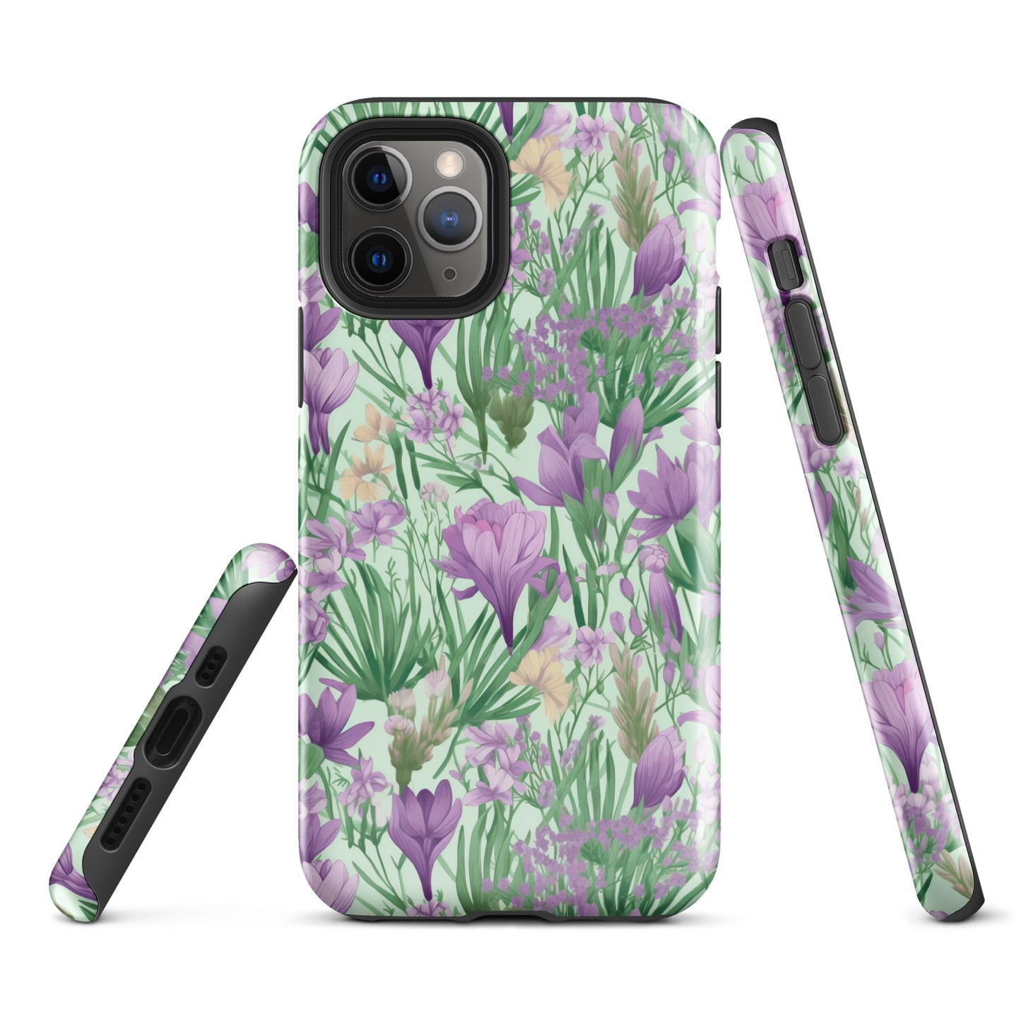 Lush Spring Garden - Purple Crocuses, Lavender Iris, and Hyacinth - iPhone Case - Pattern Symphony