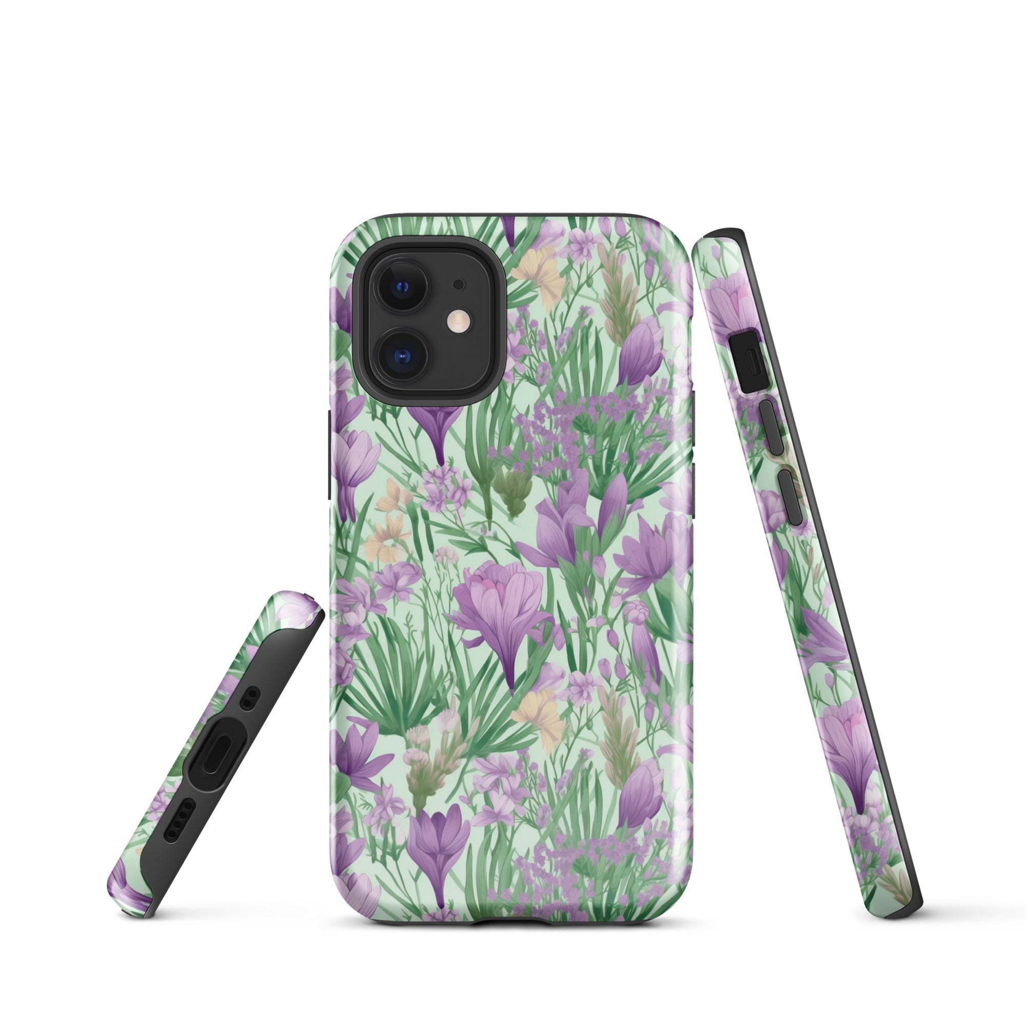 Lush Spring Garden - Purple Crocuses, Lavender Iris, and Hyacinth - iPhone Case - Pattern Symphony