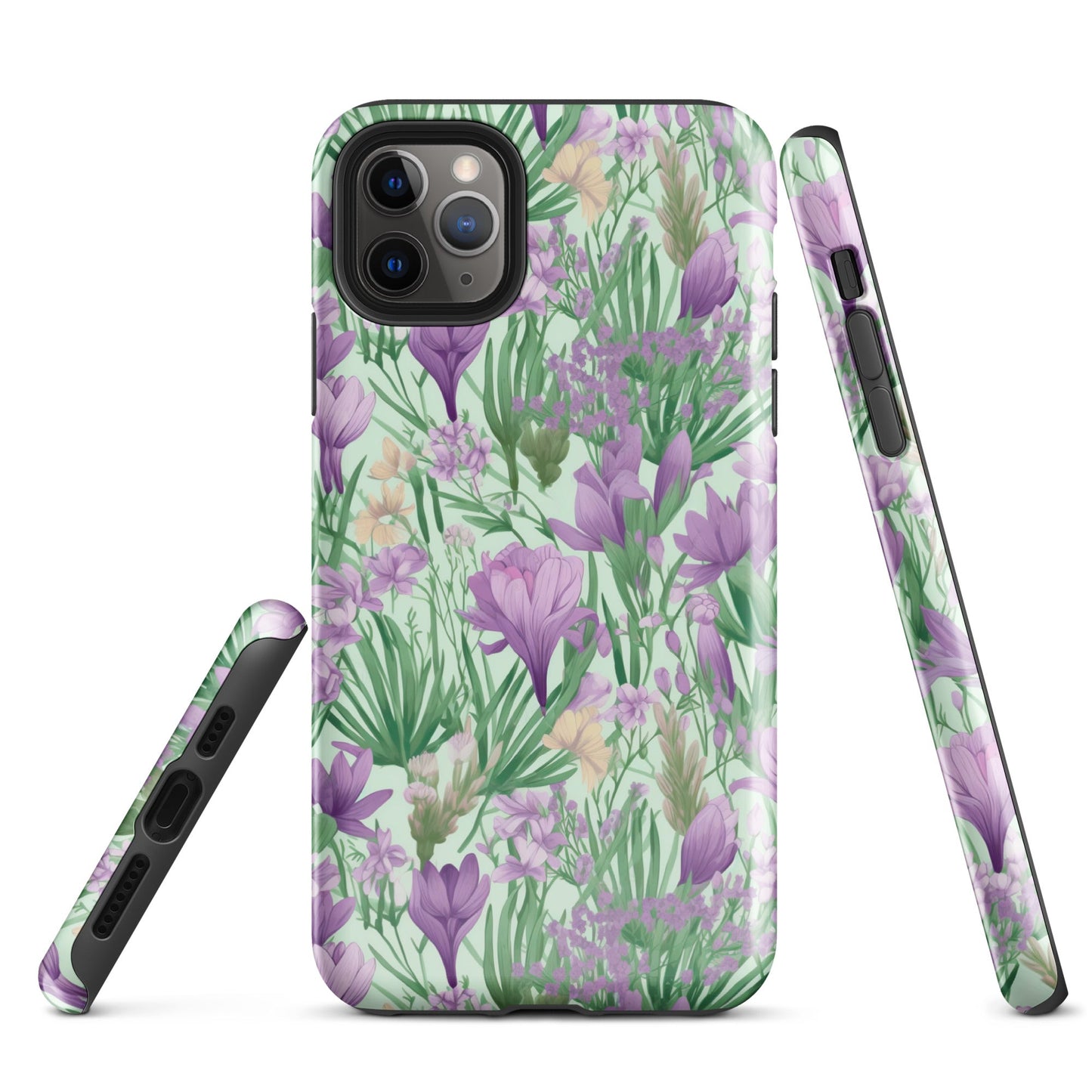 Lush Spring Garden - Purple Crocuses, Lavender Iris, and Hyacinth - iPhone Case - Pattern Symphony