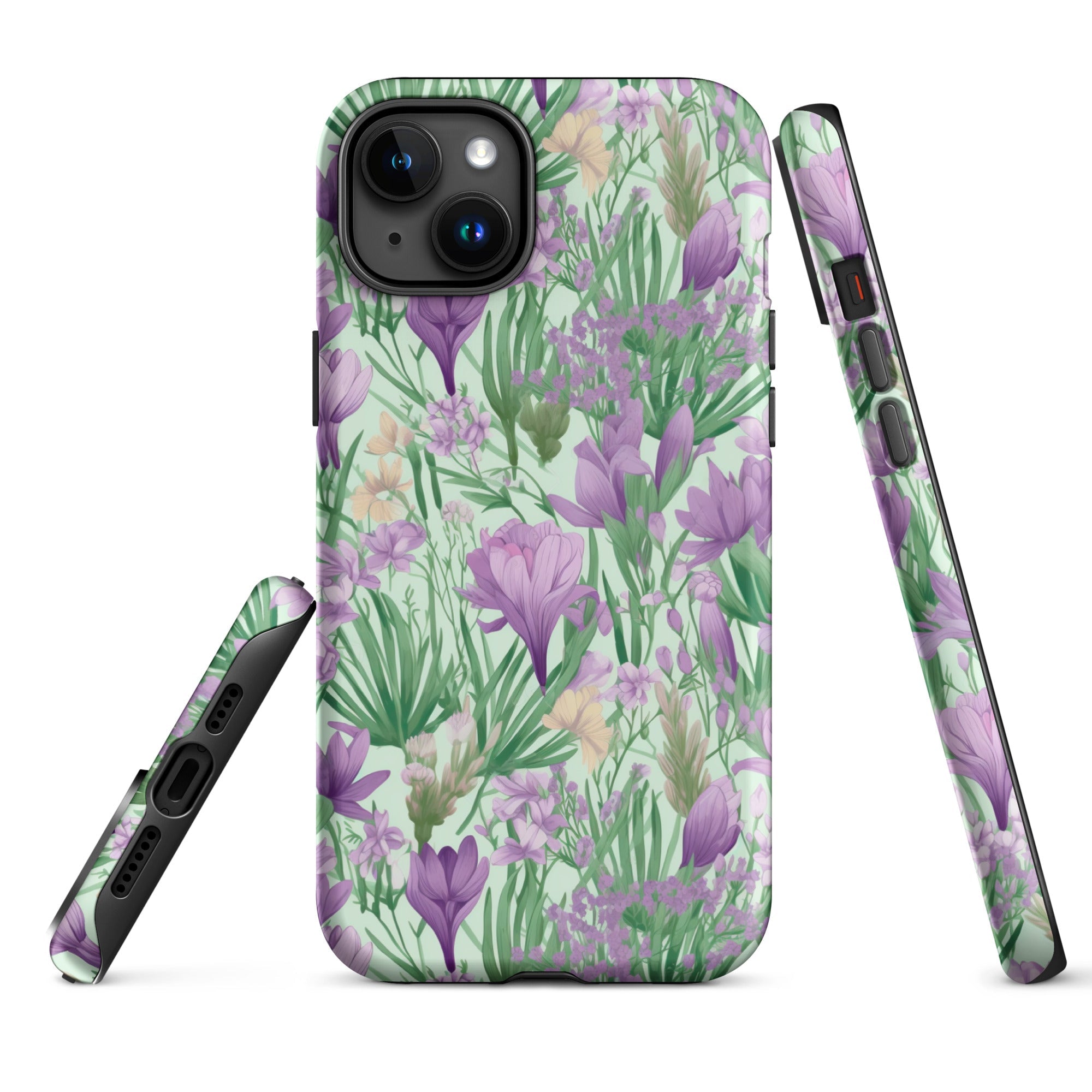 Lush Spring Garden - Purple Crocuses, Lavender Iris, and Hyacinth - iPhone Case - Pattern Symphony