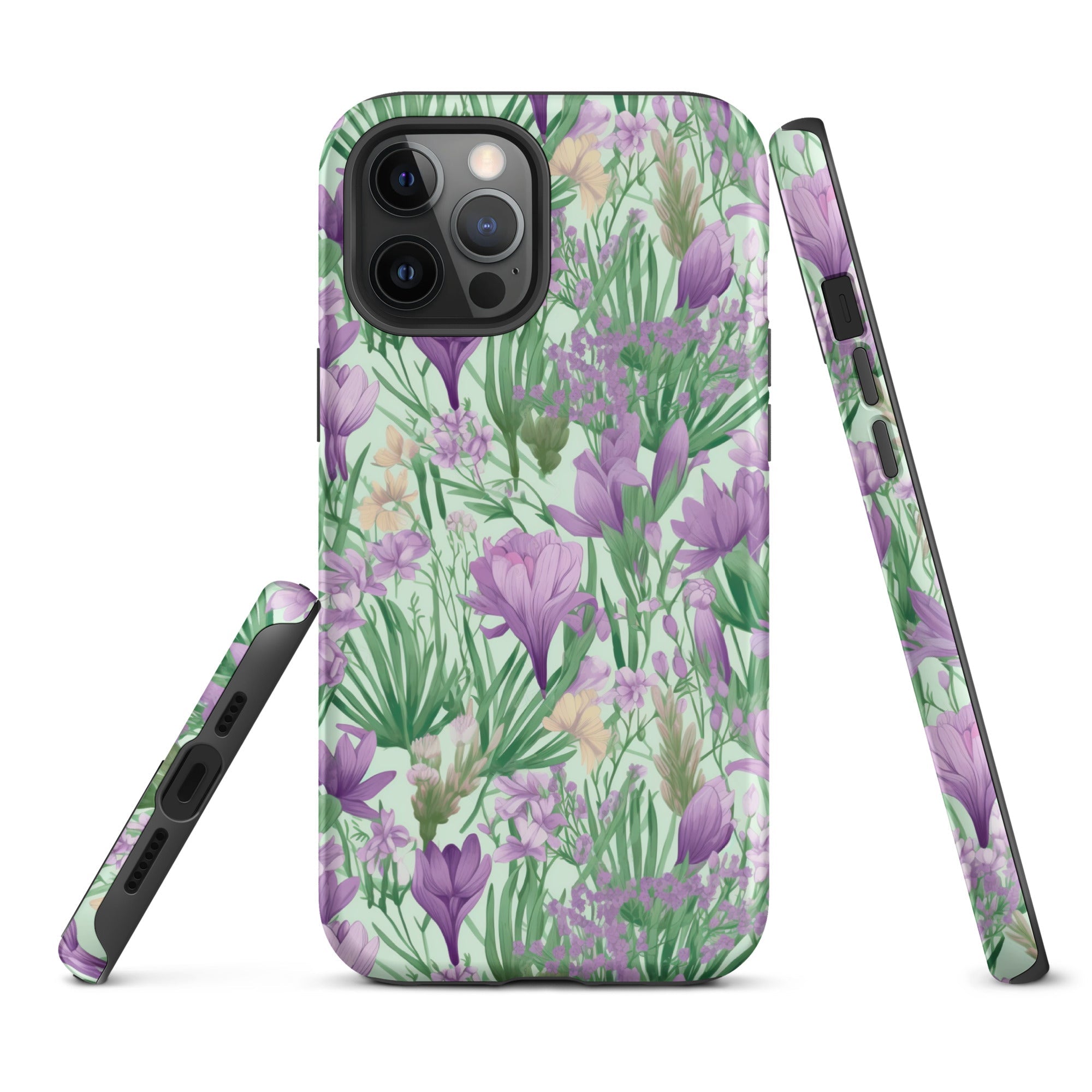 Lush Spring Garden - Purple Crocuses, Lavender Iris, and Hyacinth - iPhone Case - Pattern Symphony