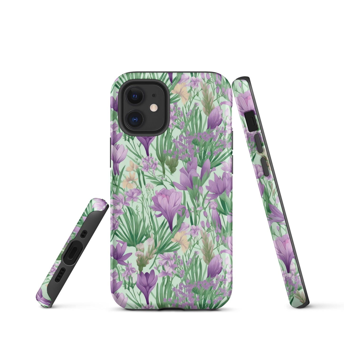 Lush Spring Garden - Purple Crocuses, Lavender Iris, and Hyacinth - iPhone Case - Pattern Symphony