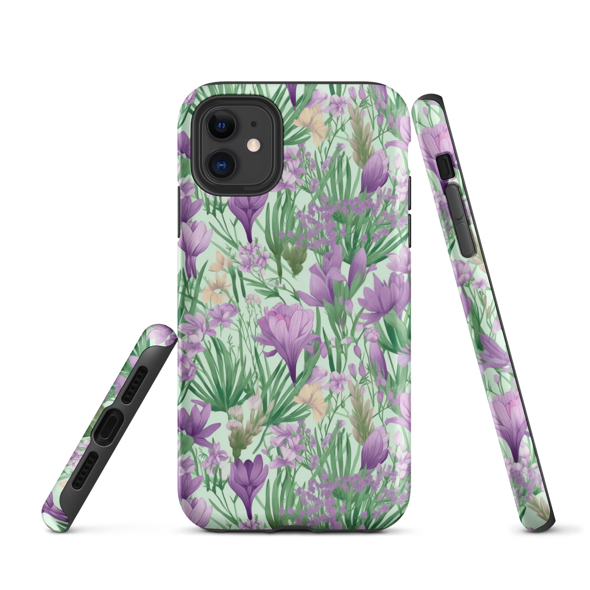 Lush Spring Garden - Purple Crocuses, Lavender Iris, and Hyacinth - iPhone Case - Pattern Symphony