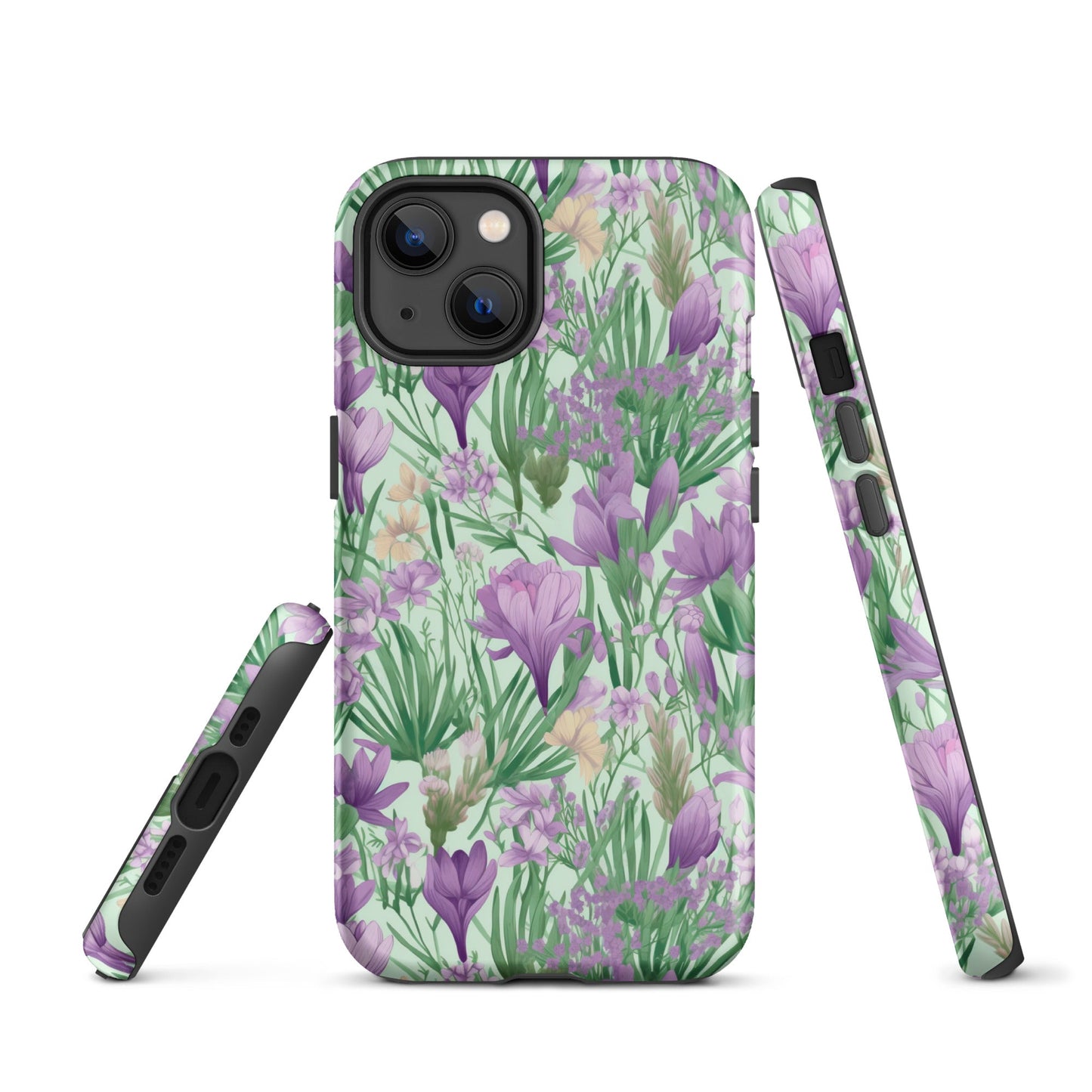 Lush Spring Garden - Purple Crocuses, Lavender Iris, and Hyacinth - iPhone Case - Pattern Symphony