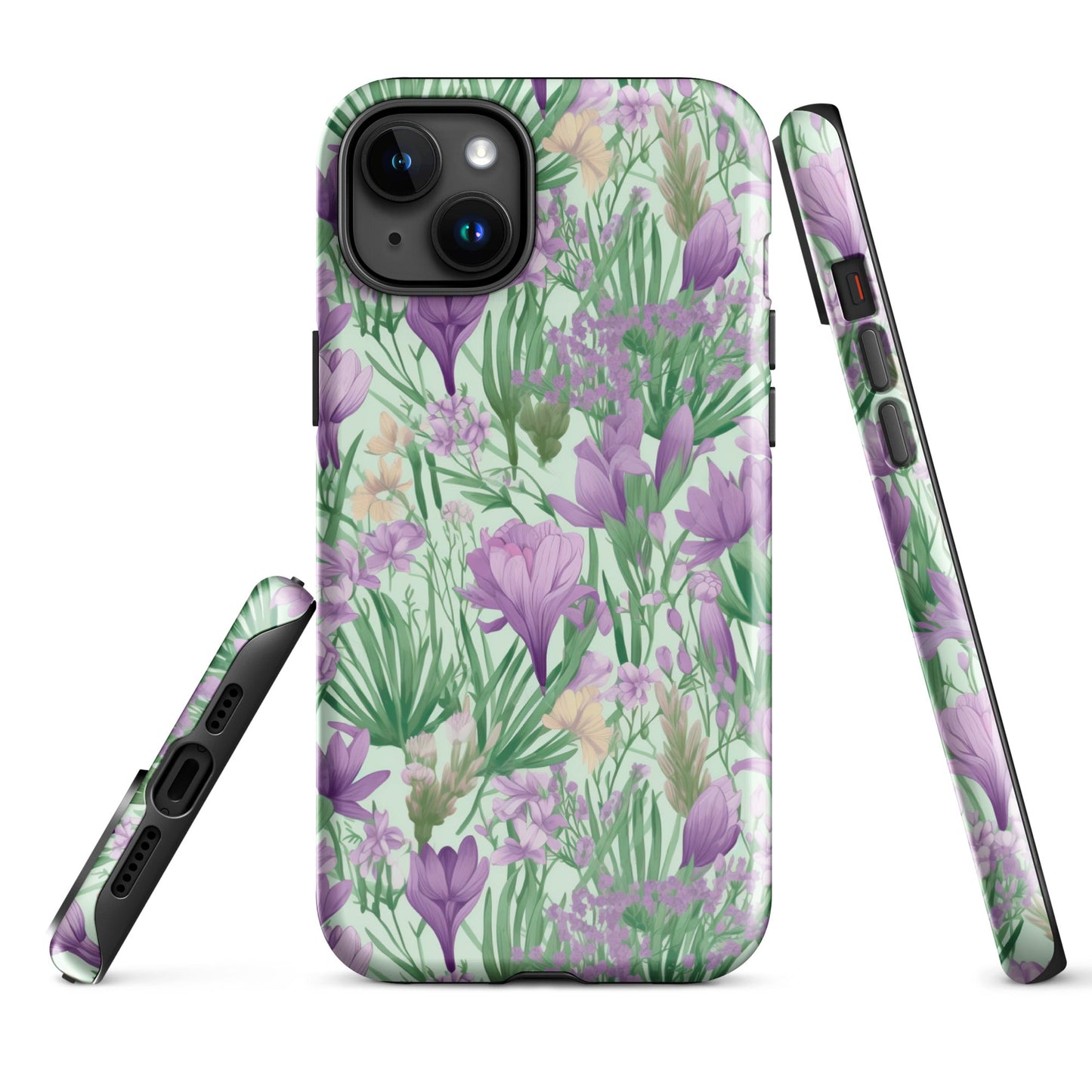 Lush Spring Garden - Purple Crocuses, Lavender Iris, and Hyacinth - iPhone Case - Pattern Symphony