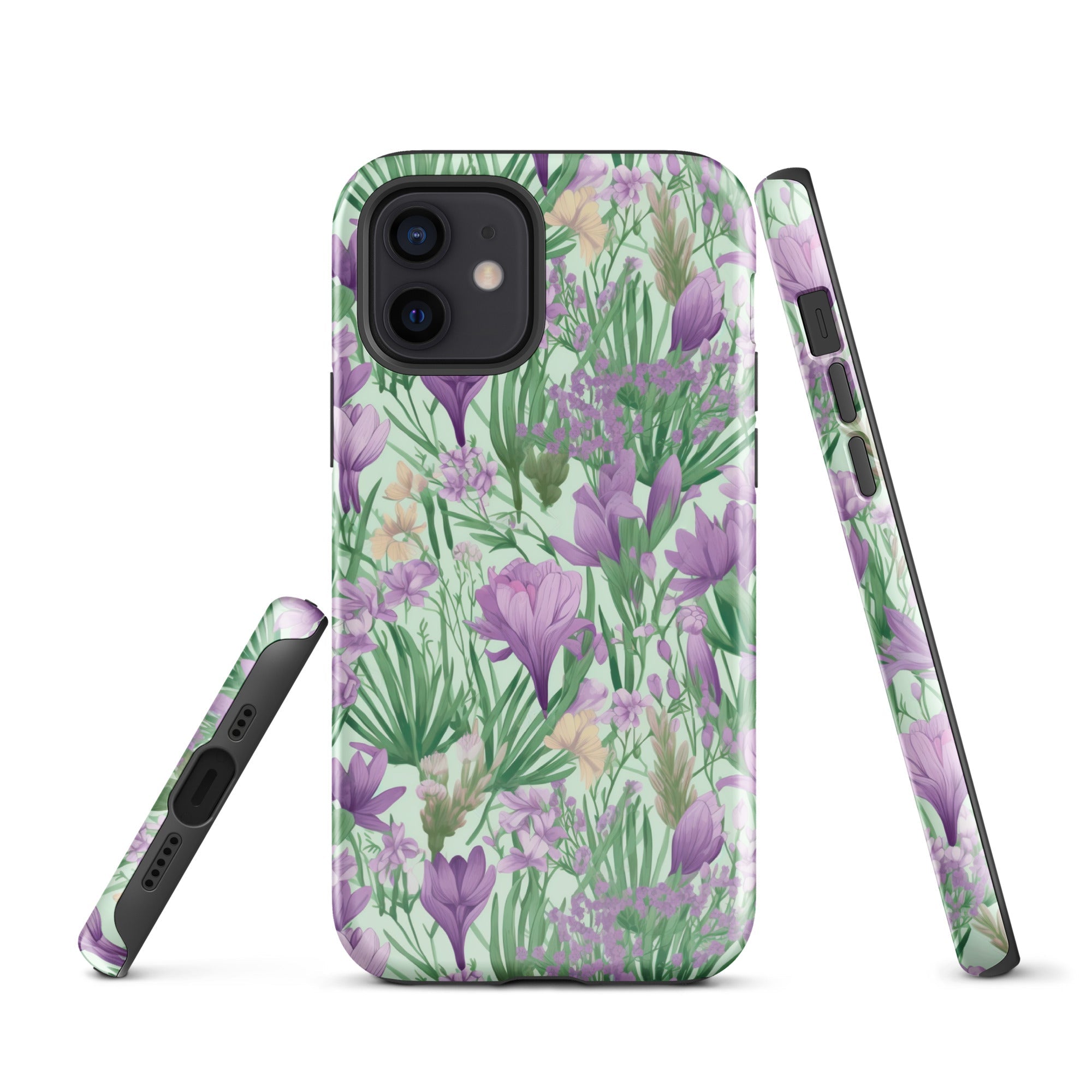 Lush Spring Garden - Purple Crocuses, Lavender Iris, and Hyacinth - iPhone Case - Pattern Symphony