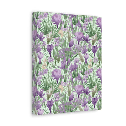 Lush Spring Garden - Purple Crocuses, Lavender Iris, and Hyacinth Wall Art Canvas - Pattern Symphony