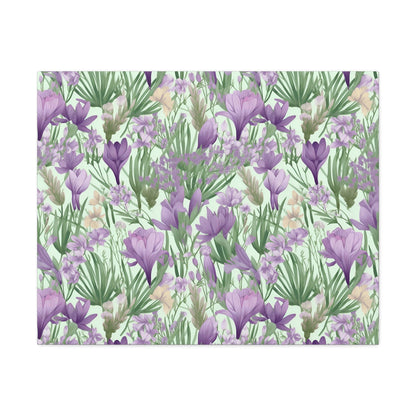 Lush Spring Garden - Purple Crocuses, Lavender Iris, and Hyacinth Wall Art Canvas - Pattern Symphony