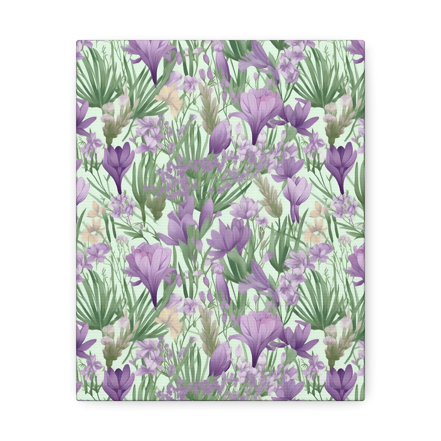 Lush Spring Garden - Purple Crocuses, Lavender Iris, and Hyacinth Wall Art Canvas - Pattern Symphony