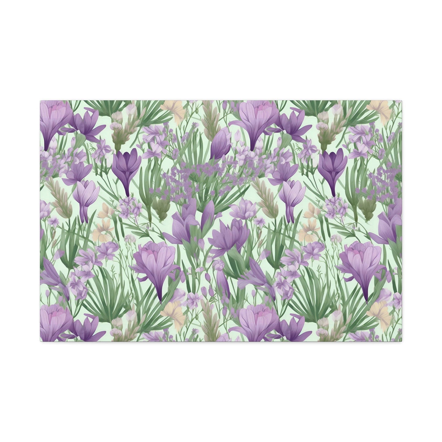 Lush Spring Garden - Purple Crocuses, Lavender Iris, and Hyacinth Wall Art Canvas - Pattern Symphony