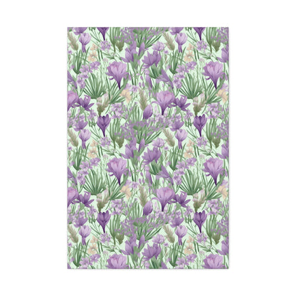 Lush Spring Garden - Purple Crocuses, Lavender Iris, and Hyacinth Wall Art Canvas - Pattern Symphony