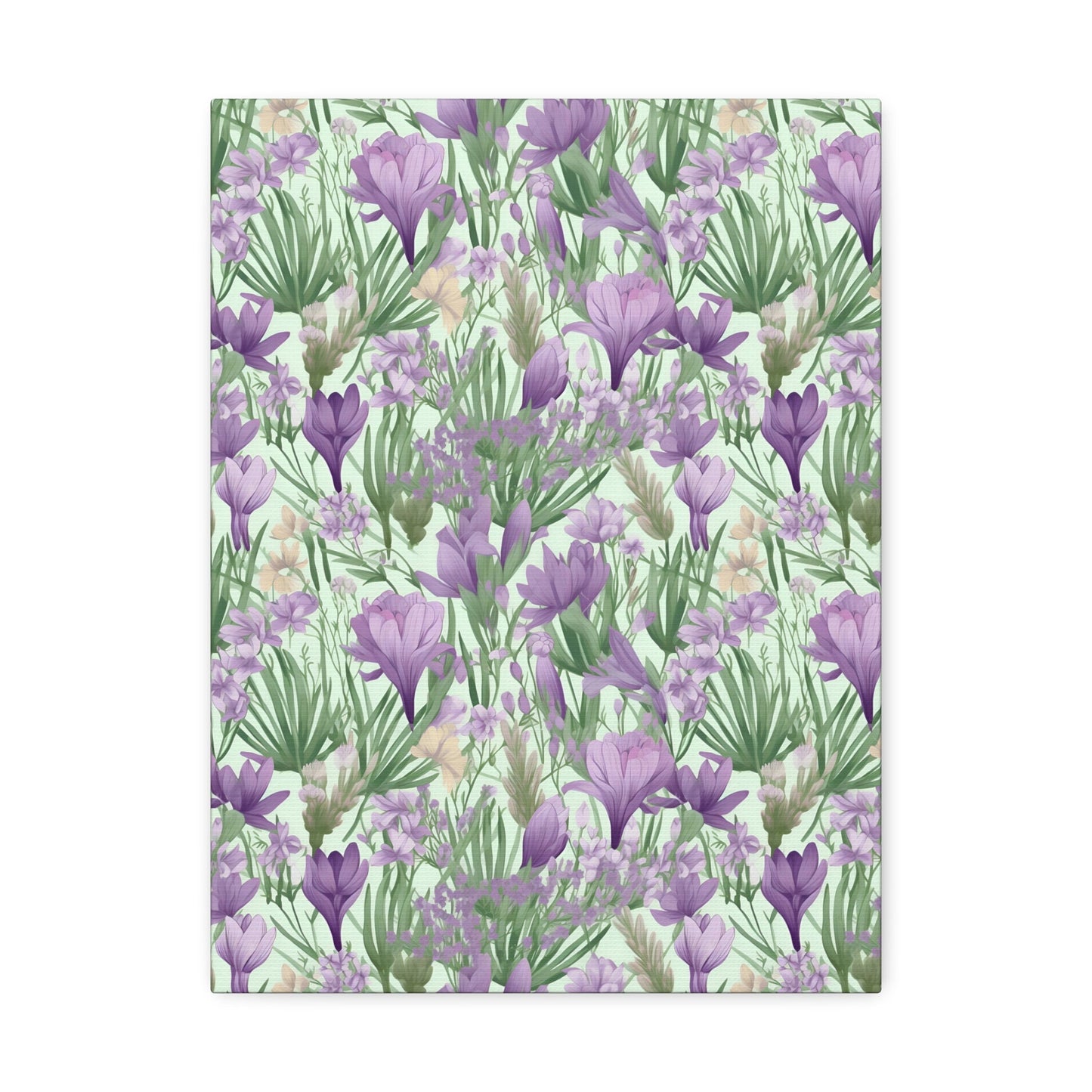 Lush Spring Garden - Purple Crocuses, Lavender Iris, and Hyacinth Wall Art Canvas - Pattern Symphony