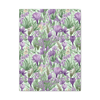 Lush Spring Garden - Purple Crocuses, Lavender Iris, and Hyacinth Wall Art Canvas - Pattern Symphony