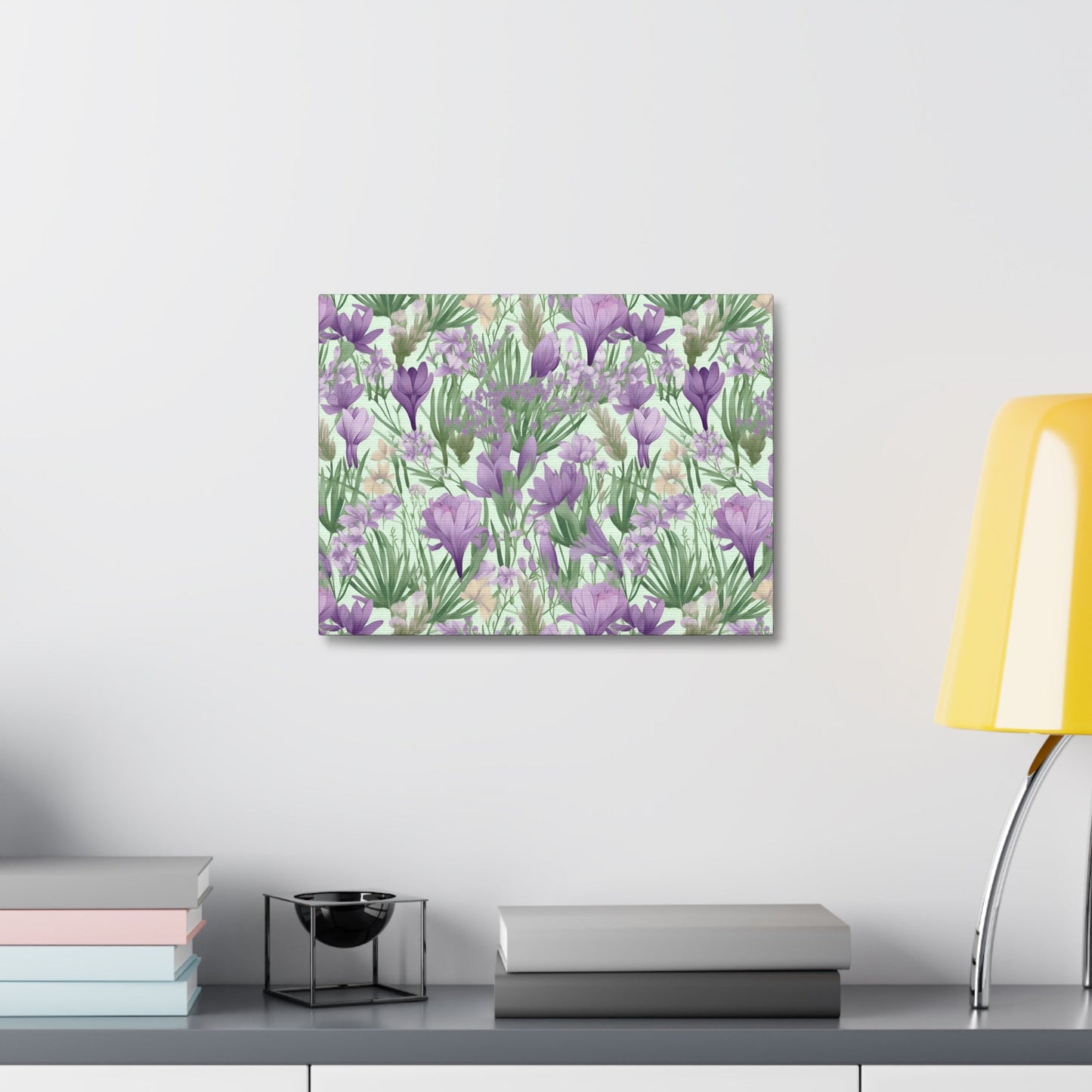 Lush Spring Garden - Purple Crocuses, Lavender Iris, and Hyacinth Wall Art Canvas - Pattern Symphony