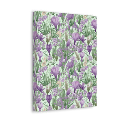 Lush Spring Garden - Purple Crocuses, Lavender Iris, and Hyacinth Wall Art Canvas - Pattern Symphony