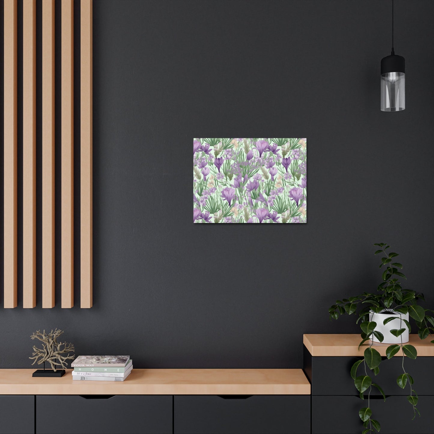 Lush Spring Garden - Purple Crocuses, Lavender Iris, and Hyacinth Wall Art Canvas - Pattern Symphony