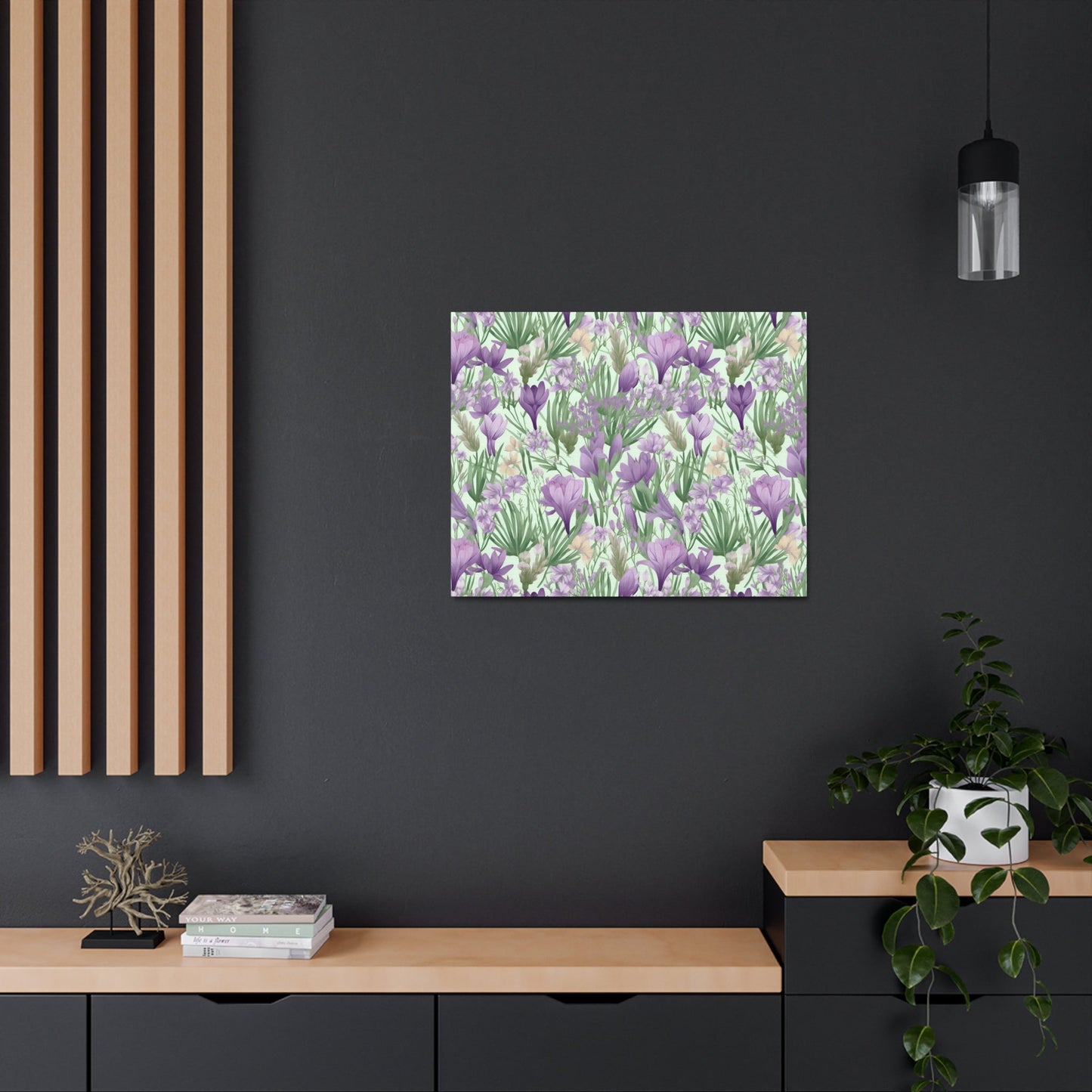 Lush Spring Garden - Purple Crocuses, Lavender Iris, and Hyacinth Wall Art Canvas - Pattern Symphony