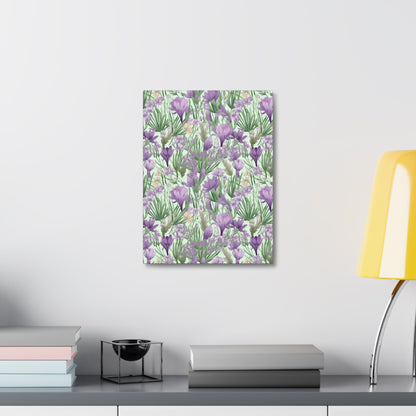 Lush Spring Garden - Purple Crocuses, Lavender Iris, and Hyacinth Wall Art Canvas - Pattern Symphony