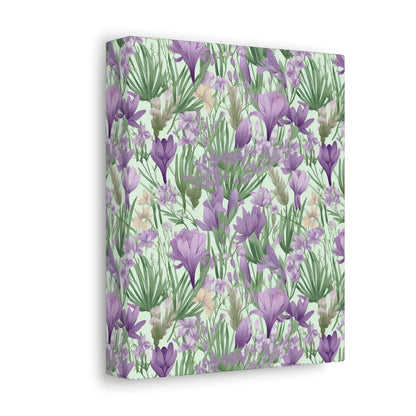 Lush Spring Garden - Purple Crocuses, Lavender Iris, and Hyacinth Wall Art Canvas - Pattern Symphony