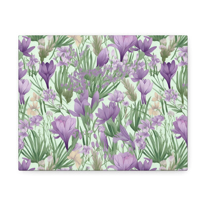 Lush Spring Garden - Purple Crocuses, Lavender Iris, and Hyacinth Wall Art Canvas - Pattern Symphony