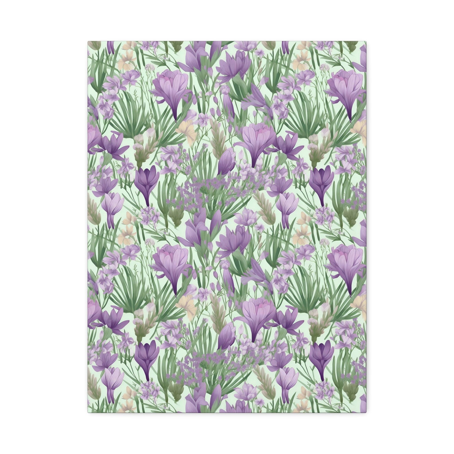 Lush Spring Garden - Purple Crocuses, Lavender Iris, and Hyacinth Wall Art Canvas - Pattern Symphony