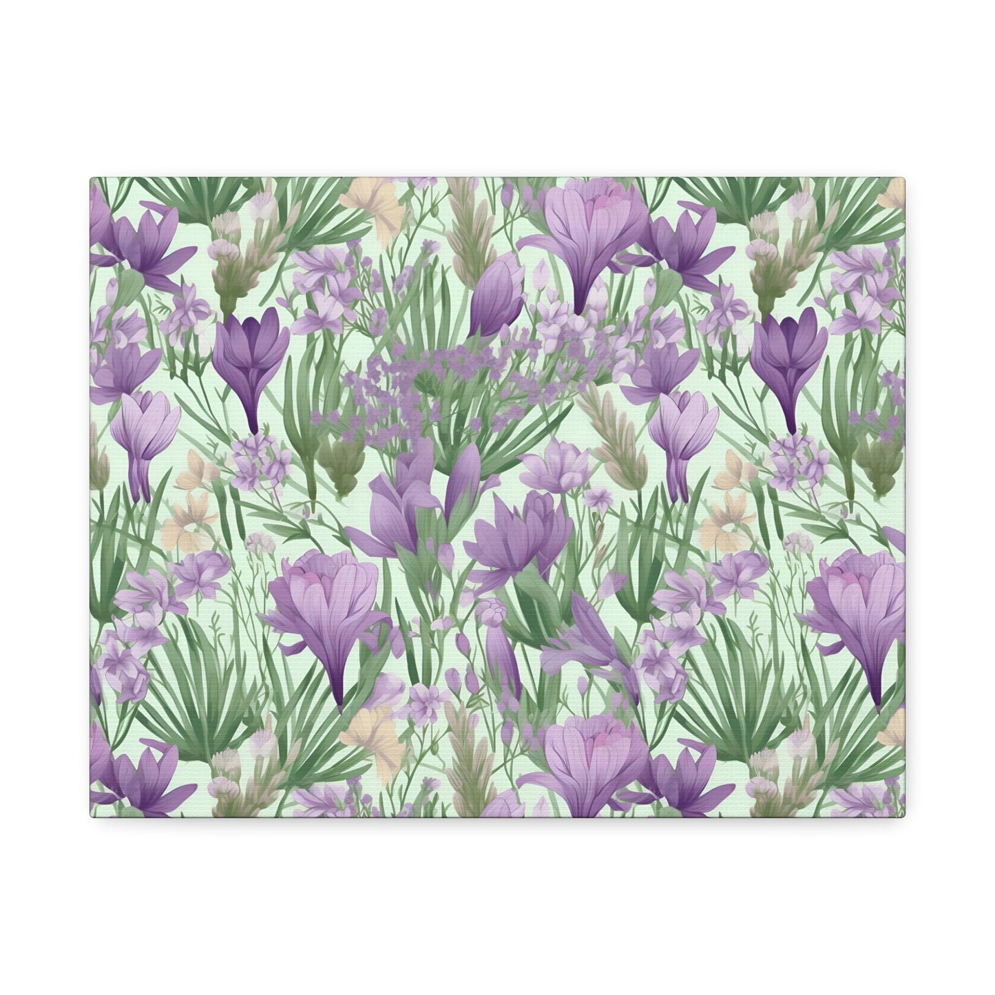 Lush Spring Garden - Purple Crocuses, Lavender Iris, and Hyacinth Wall Art Canvas - Pattern Symphony