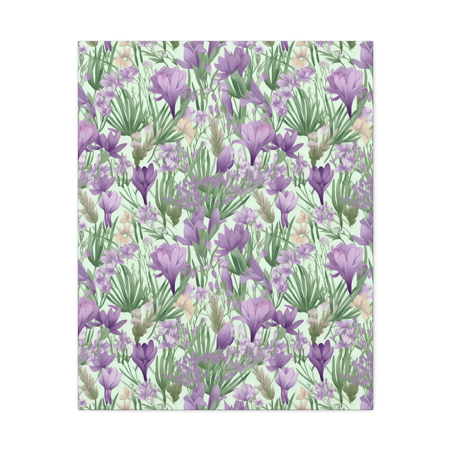 Lush Spring Garden - Purple Crocuses, Lavender Iris, and Hyacinth Wall Art Canvas - Pattern Symphony